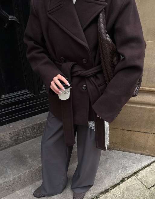 NA-KD manteau court oversize en mélange de laine marron, 4 de 5