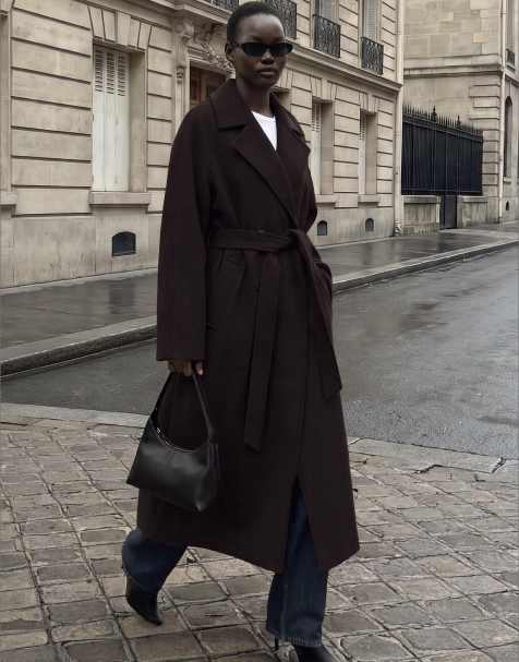 NA-KD manteau oversize ceinturé en mélange de laine marron - view 1