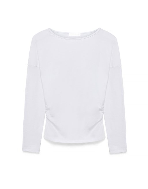 NA-KD Marked waist long sleeve jersey top in white, 4 of 5