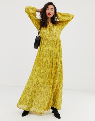 Na-kd - Maxi-jurk van mesh met bloemenprint in geel