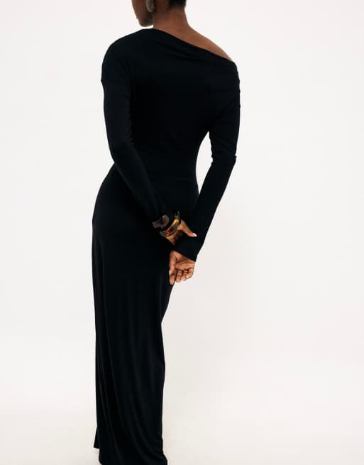 NA-KD Maxikleid aus Jersey mit Drapierung in Schwarz, 2 von 5