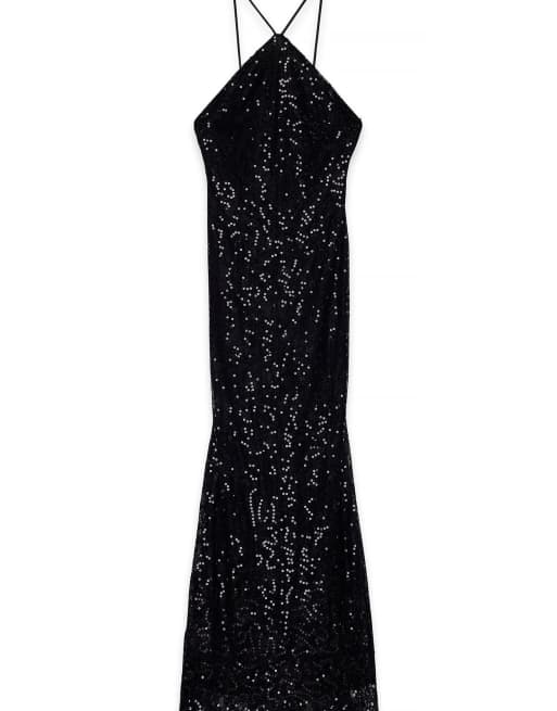 NA-KD Maxikleid mit Pailletten, Spitze und Neckholder in Schwarz, 5 von 5