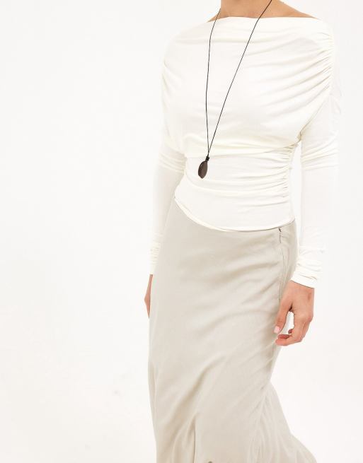 NA-KD – Maxirock aus Leinen-Lyocell-Mix in Hellbeige mit A-Linien-Schnitt, 4 von 5
