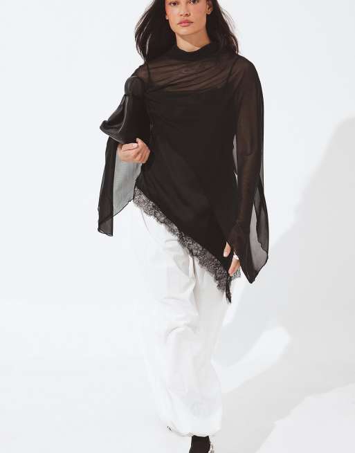 NA-KD Mesh-Cape-Oberteil in Schwarz, 4 von 5