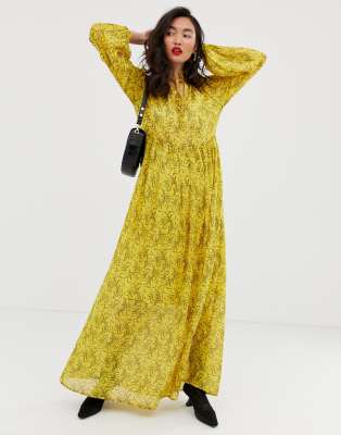 yellow print maxi dress