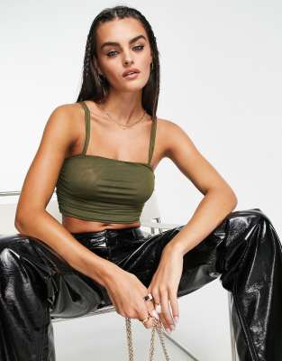 NA-KD NA-KD mesh singlet with long strap in olive green