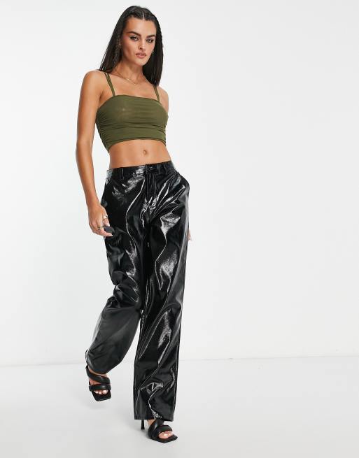 NA-KD mesh singlet with long strap in olive green, 4 of 4