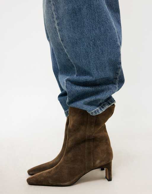 NA-KD Mid shaft suede boots in khaki, 2 of 4