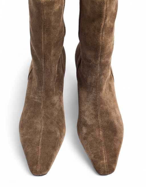 NA-KD Mid shaft suede boots in khaki, 3 of 4