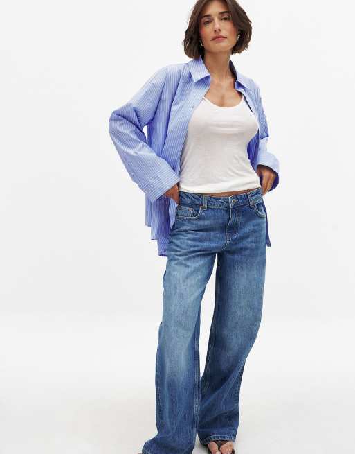NA-KD Mid waist baggy jeans in mid blue, 3 of 5