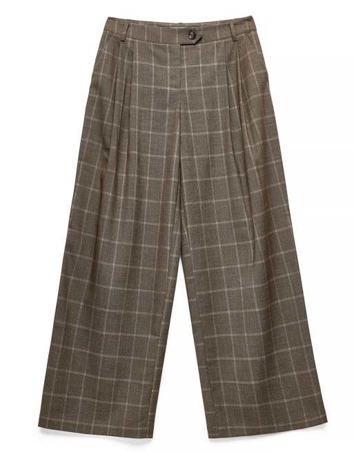 NA-KD Mid waist checked trouser in brown, 4 of 5