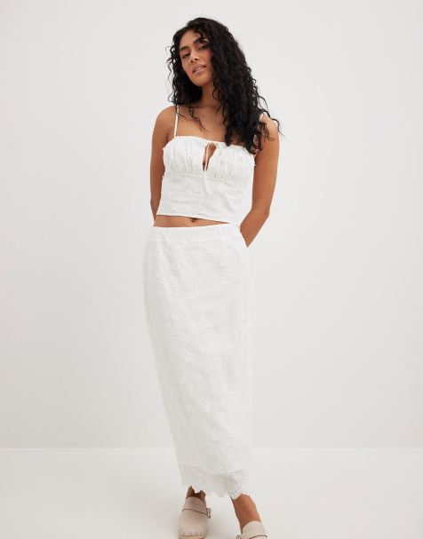 NA-KD - Midi-rok met broderie anglaise in wit - view 1
