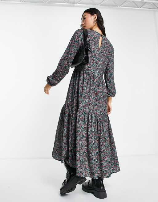 NA-KD - Midi-smockjurk met lange mouwen in blauw, 4 van 4