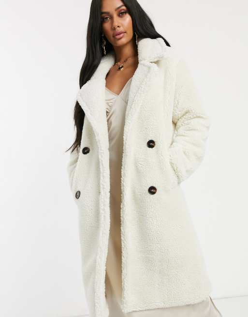 White teddy cheap jacket with hood