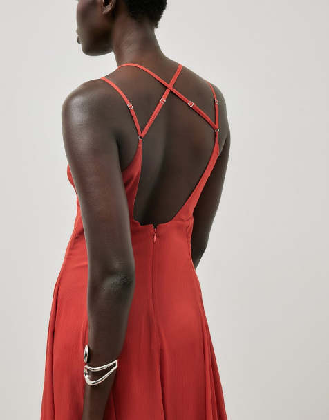 NA-KD – Midi-Trägerkleid aus Chiffon in rustikalem Rot - view 1