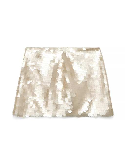 NA-KD Mini skirt with sequins in cream, 4 of 5