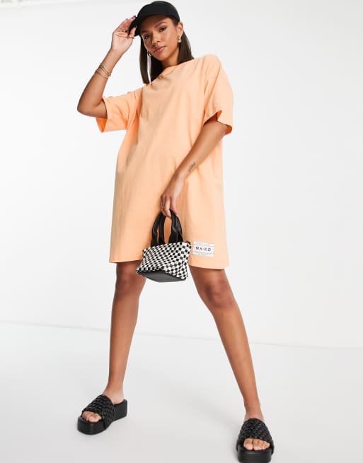 NA-KD mini t-shirt dress in orange, 3 of 4