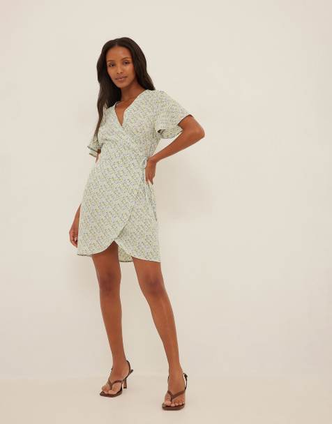 NA-KD mini wrap dress in green and blue floral print - view 1