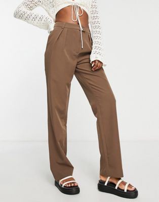 NA-KD mix tailored trousers in brown - BROWN