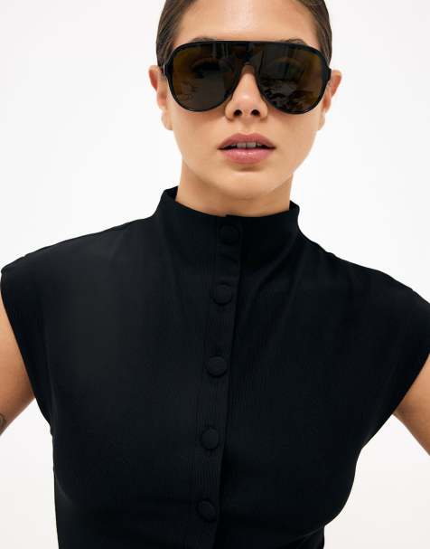 NA-KD Mock neck jersey top in black - view 1