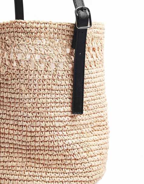 NA-KD Natural raffia bucket bag in beige - view 1