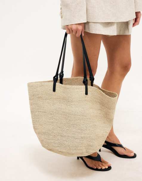 NA-KD Natural raffia tote in beige - view 1
