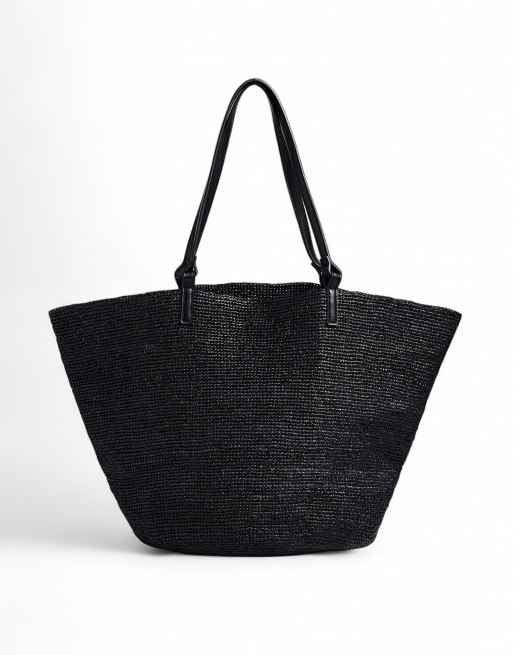 NA-KD Natural raffia tote in black, 2 of 5