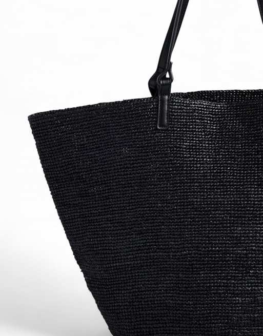NA-KD Natural raffia tote in black, 4 of 5