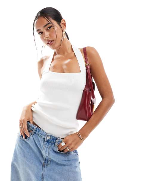 NA-KD neck detail bandeau top in off white - view 1