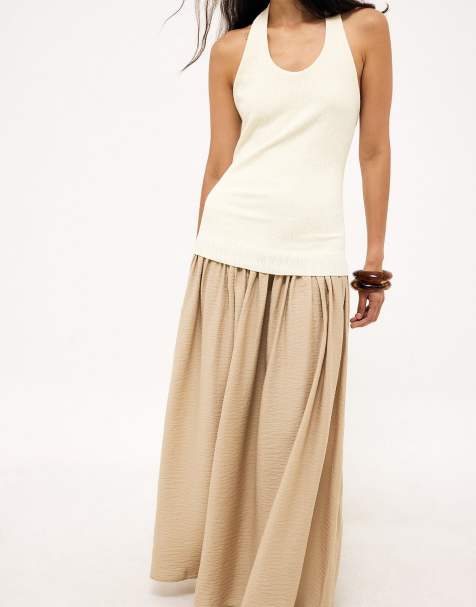 NA-KD Neckholder-Jersey-Maxikleid in Beige - view 1