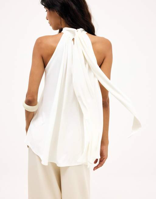 NA-KD Neckholder-Top mit Bindeband in Weiß, 3 von 5