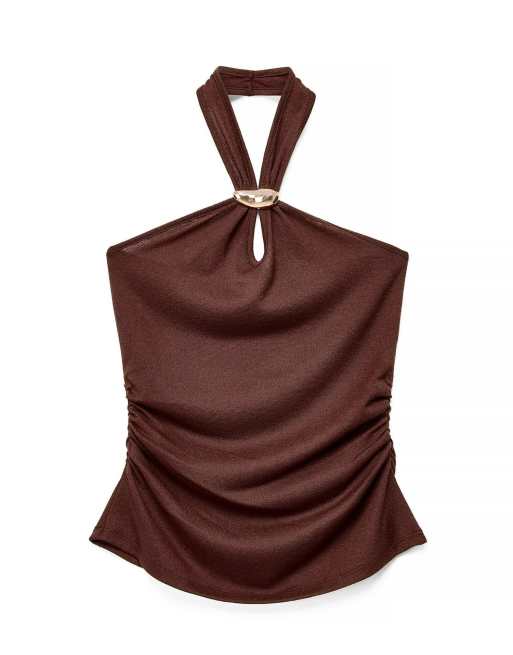 NA-KD Neckholder-Top mit Schnalle in Braun, 4 von 5