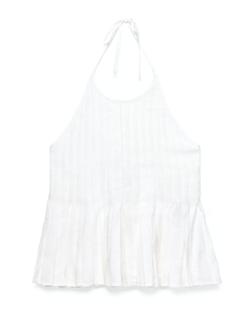 NA-KD Oberteil aus Leinenmix mit Falten und Neckholder in Weiß, 4 von 5