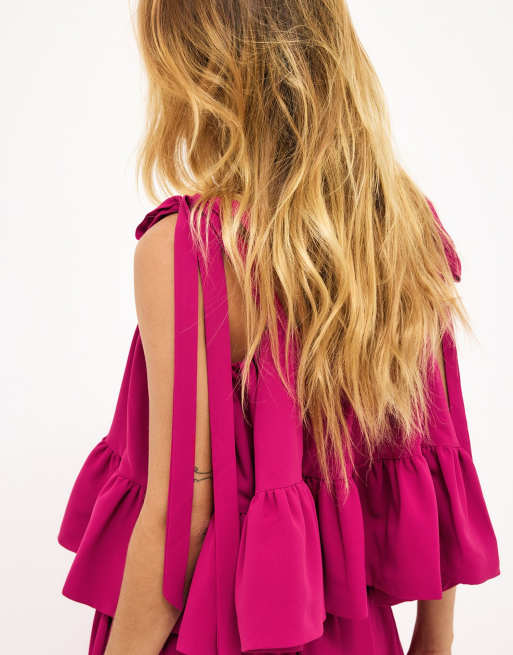 NA-KD – Oberteil in Fuchsia-Rosa mit gebundenen Trägern und Rüschen, 3 von 5
