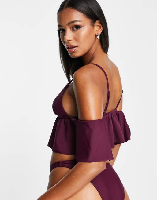 Ruffle bikini discount top off shoulder