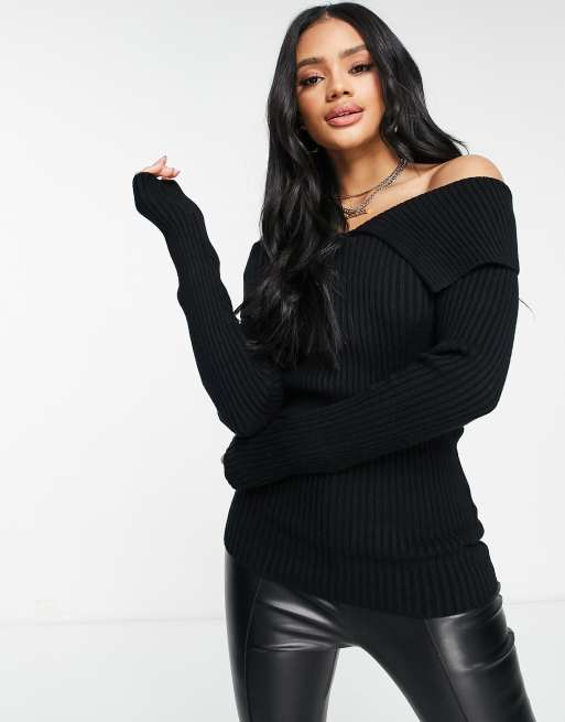 Black off the shoulder knitted jumper sale