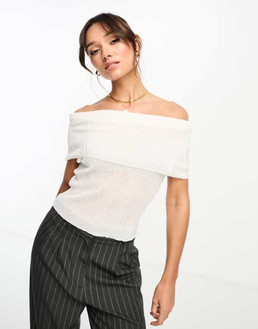 Asos white off store the shoulder top