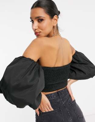 black off shoulder puff sleeve top