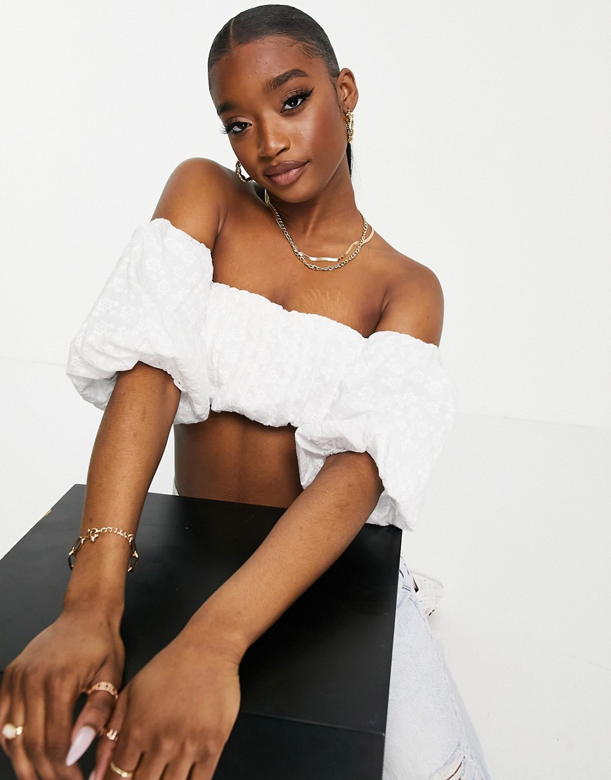 NA-KD off-the-shoulder embroidered crop top in white - part of a set