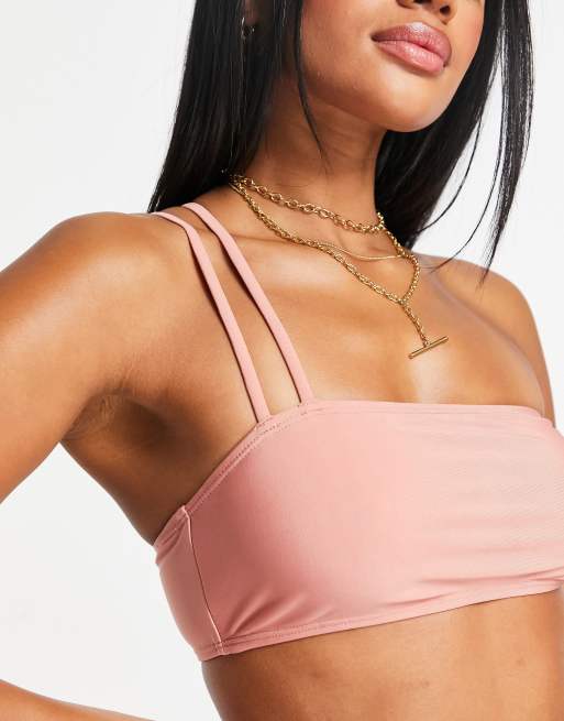 NA-KD one shoulder bandeau bikini top in rose