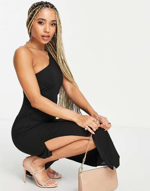 na kd one shoulder dress NA-KD one shoulder cut out side maxi dress in black