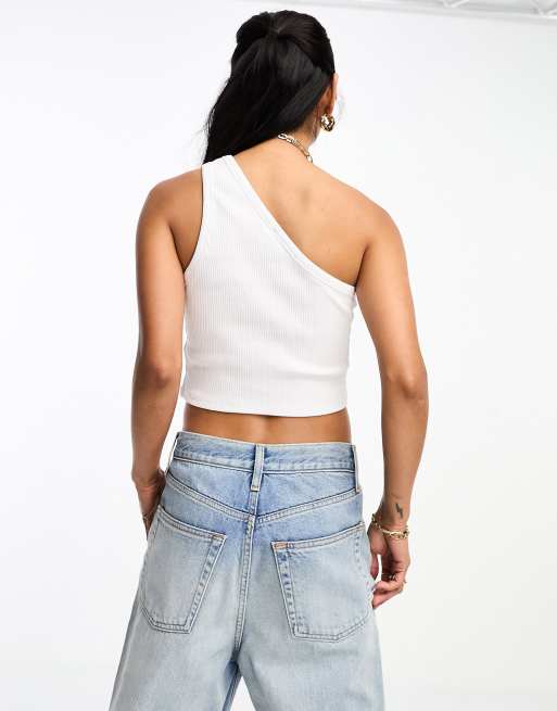 Ribbed one shoulder online crop top