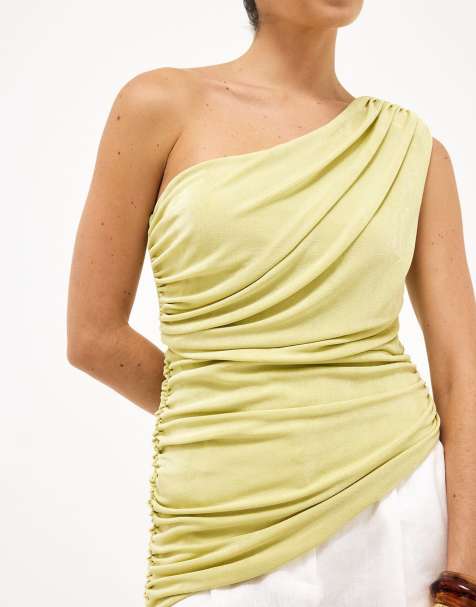 NA-KD One shoulder shiny top in light green