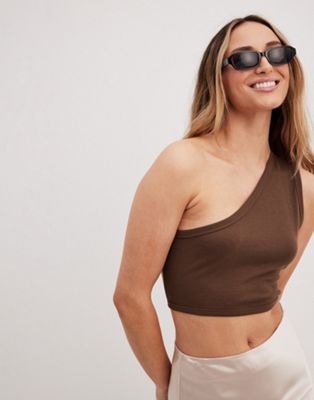 Na-kd One-shoulder Top With Open Back In Brown