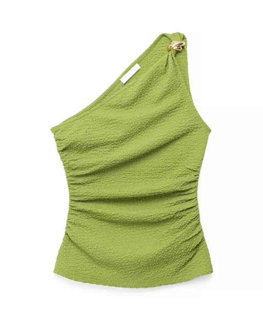 NA-KD One shoulder twist buckle top in green, 4 of 5
