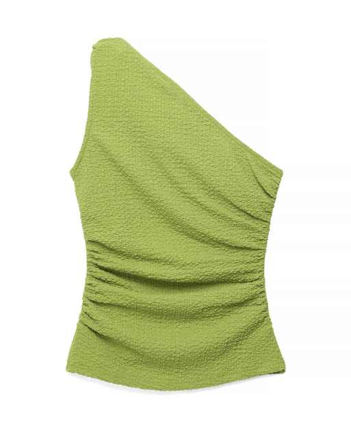 NA-KD One shoulder twist buckle top in green, 5 of 5