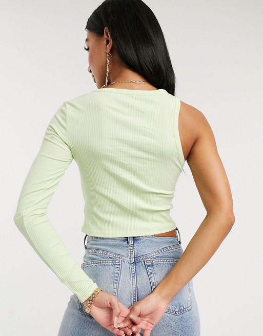 NA-KD one sleeved ribbed jersey top in lime green