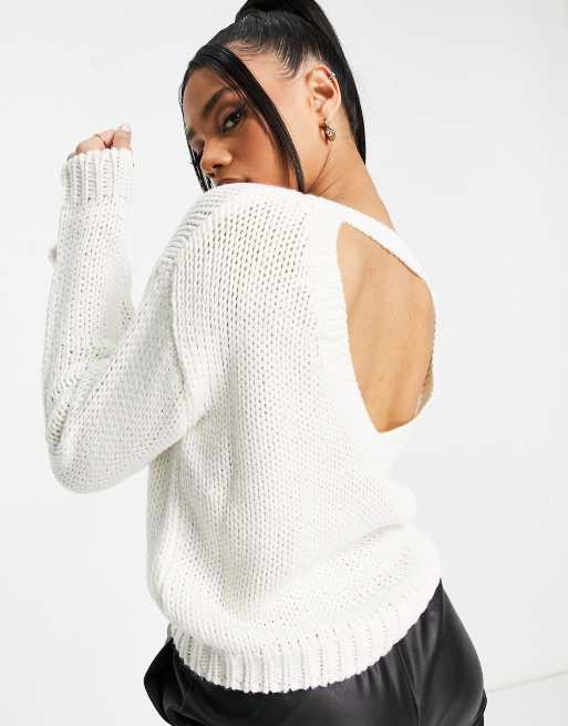 Open back store white sweater