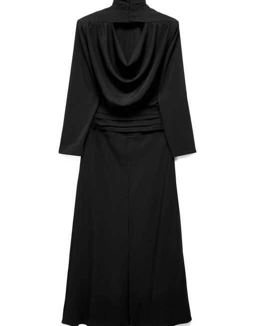 NA-KD Open back long sleeve maxi dress in black, 5 of 5