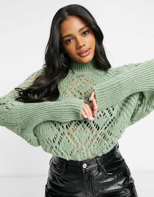 NA-KD open yarn knitted jumper in green